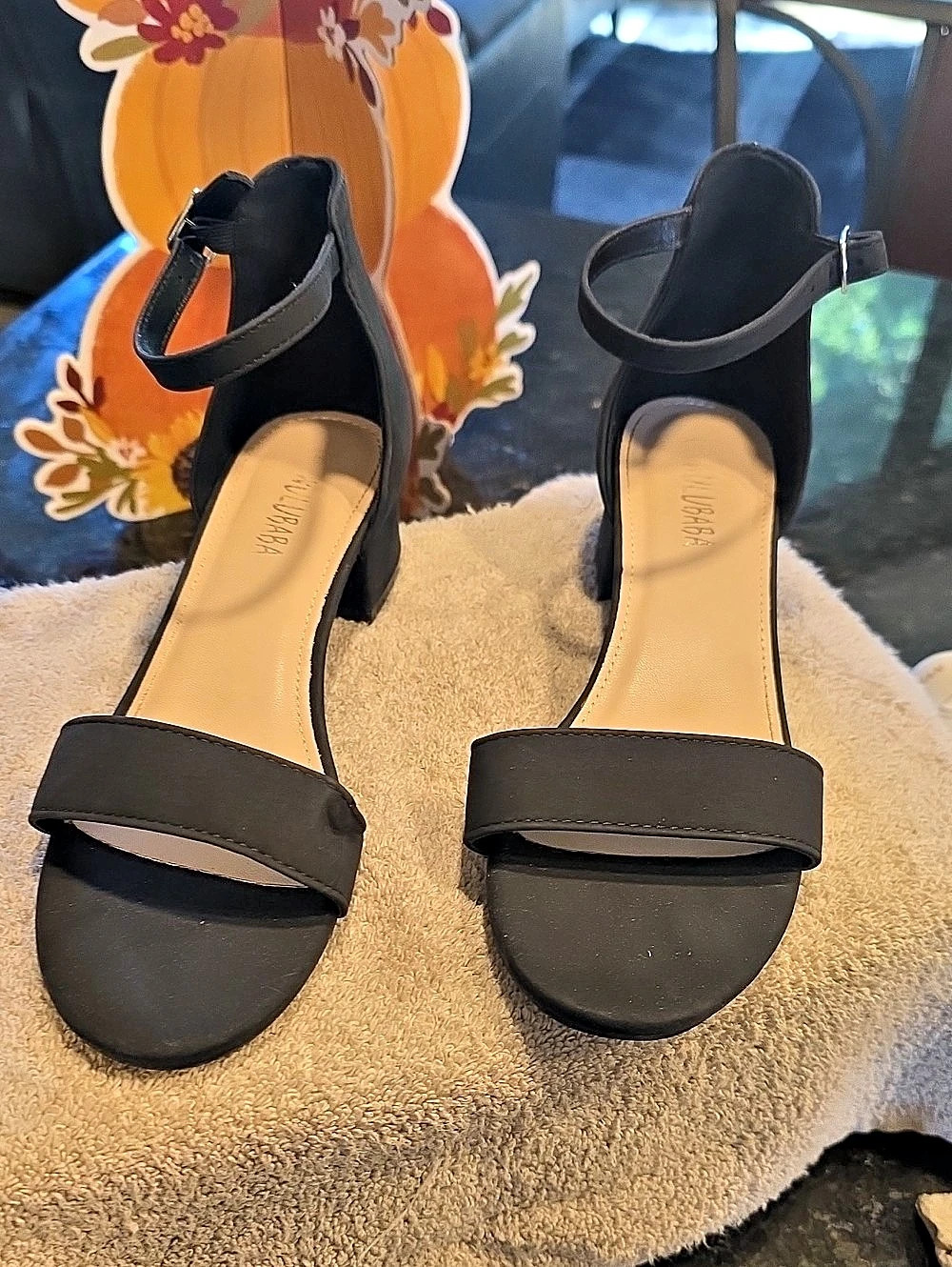 Black Ankle Strap Block Heel Sandals